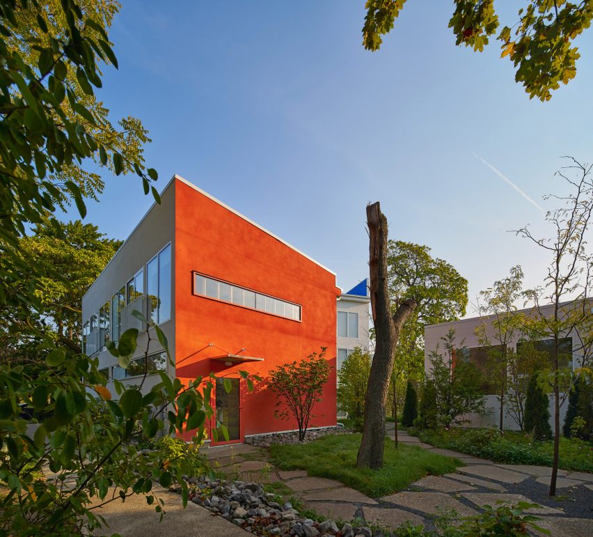 Stucco-clad housing