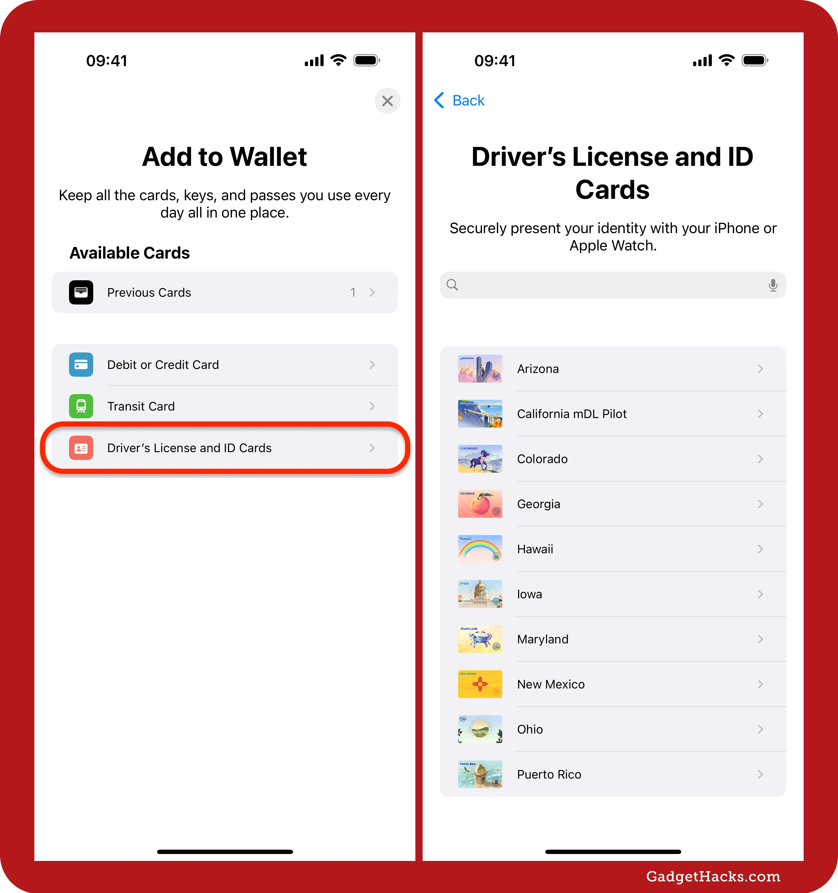 In Apple Wallet, go to Driver's License and ID Cards to find the list of states that support the feature.