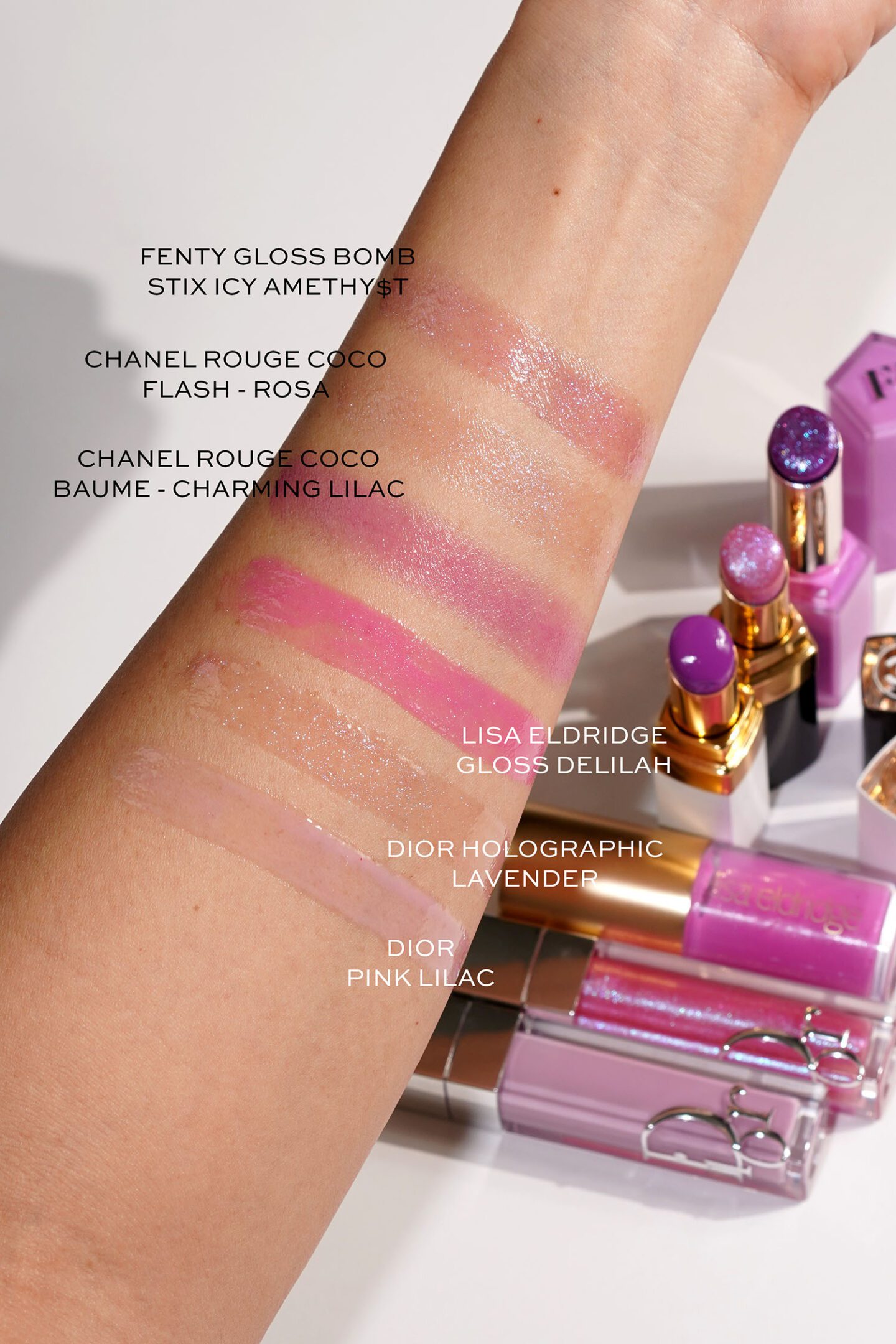 Lilac Shimmer Lips Chanel, Fenty, Dior