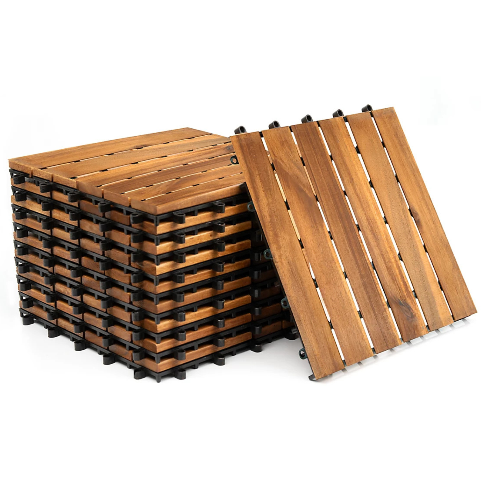 6 X Interlocking Wooden Decking Tiles 30x30cm Outdoor Patio, Garden Floor & Terrace Flooring