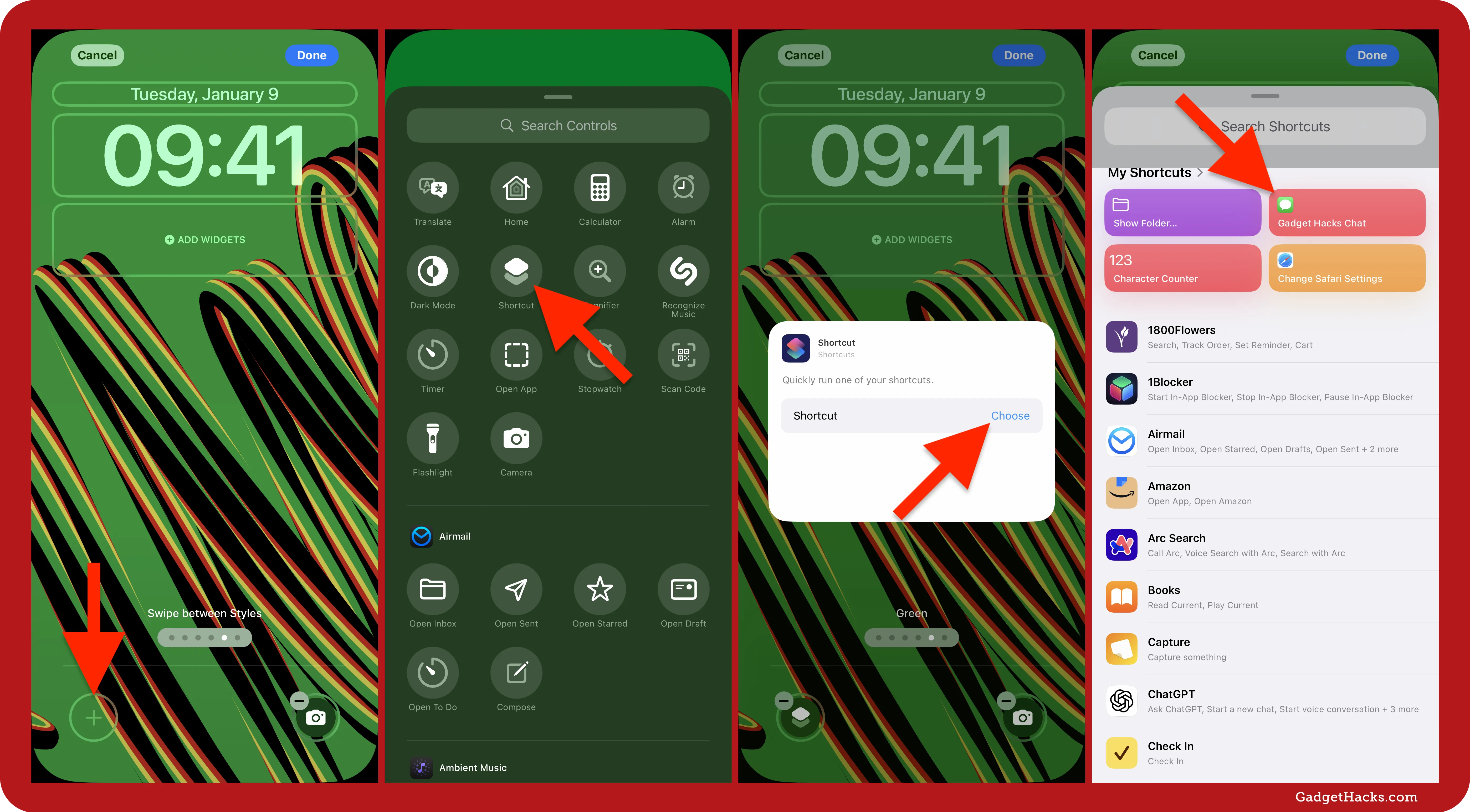 Steps to add the 'Gadget Hacks Chat' shortcut to the iOS Lock Screen using a customizable Shortcut widget.