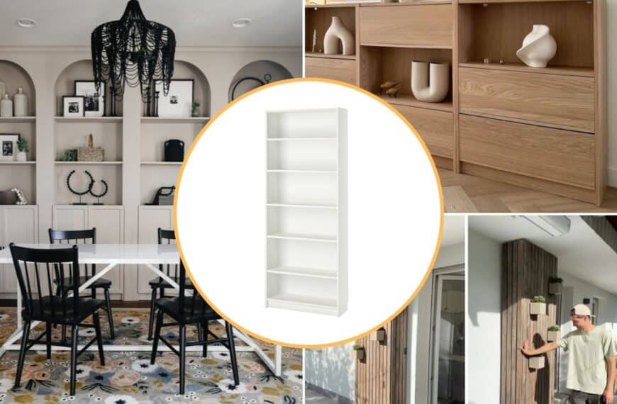 IKEA BILLY Bookcase Hacks featuring arched bookcases, flip down doors and hidden BILLY storage