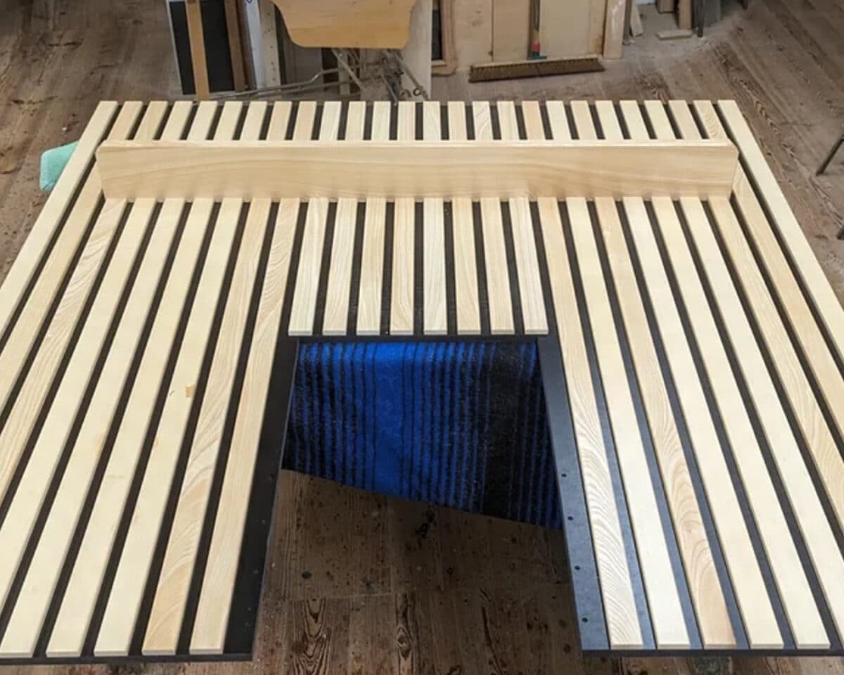 making the TV Accent wall slatted wood panel