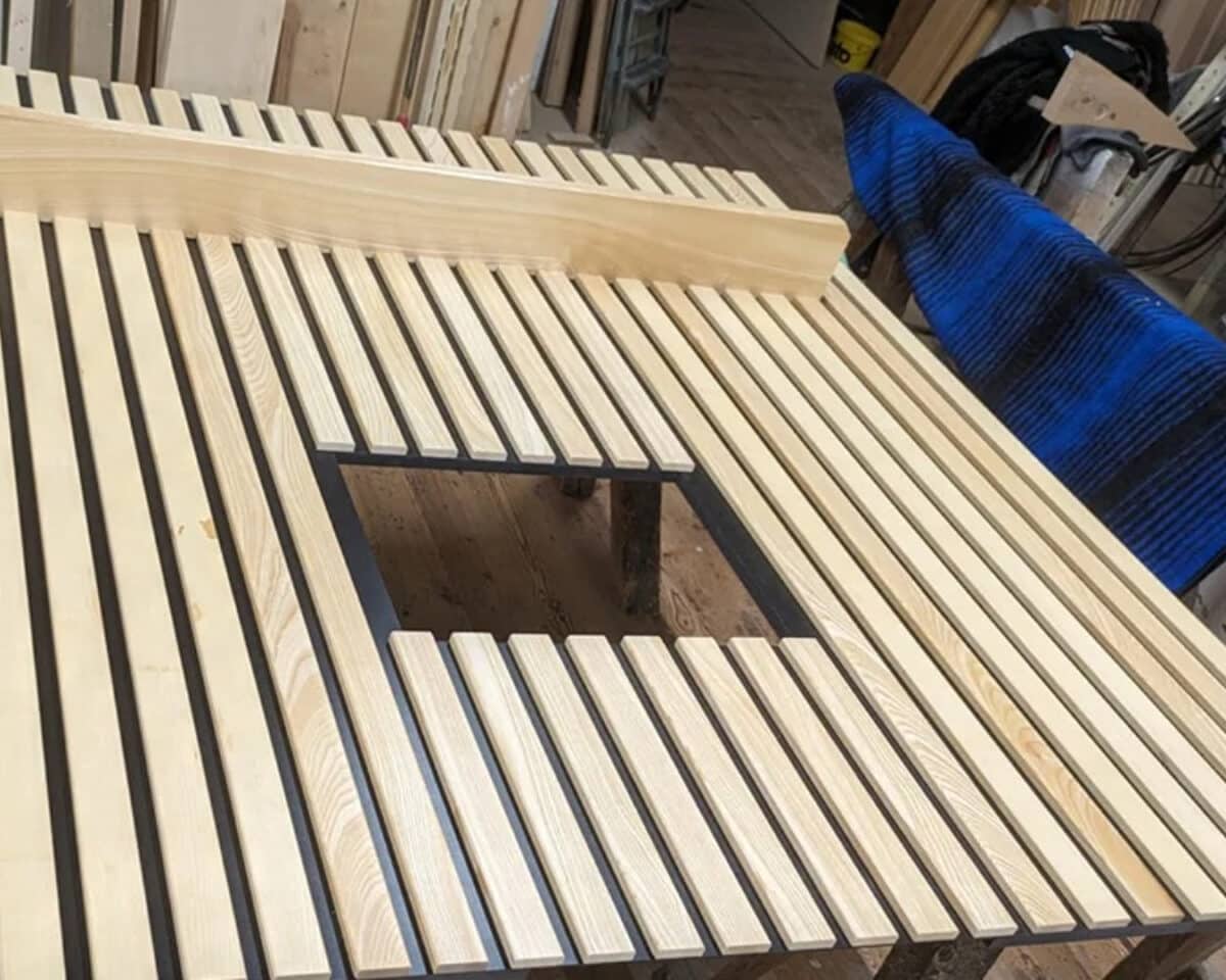 making the TV Accent wall slatted wood panel