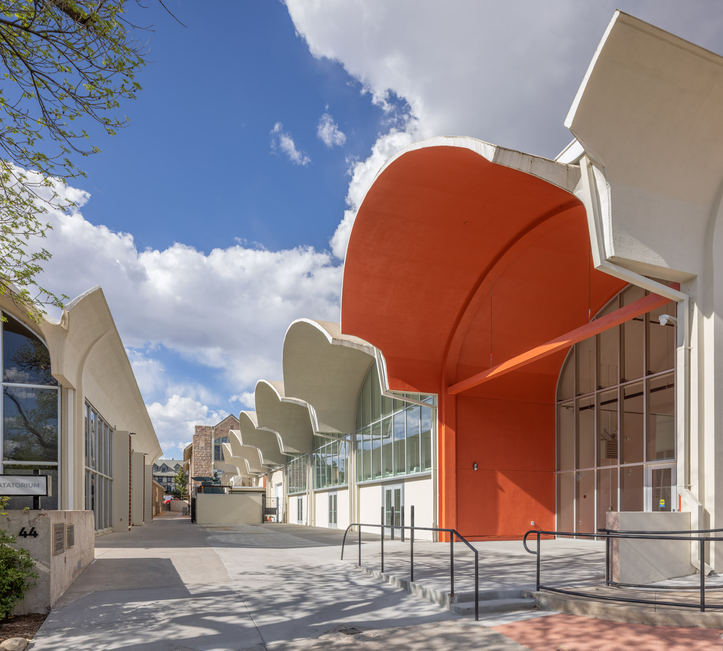 Orange vaulted concrete arts building