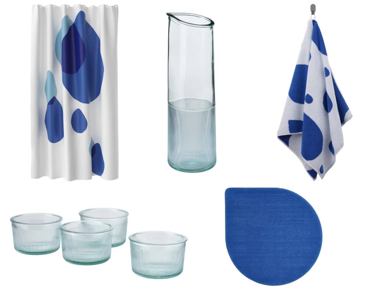 IKEA BERGVATTNET Shower Curtain, Carafe, Bath Towel, Bath Mat, Glasses