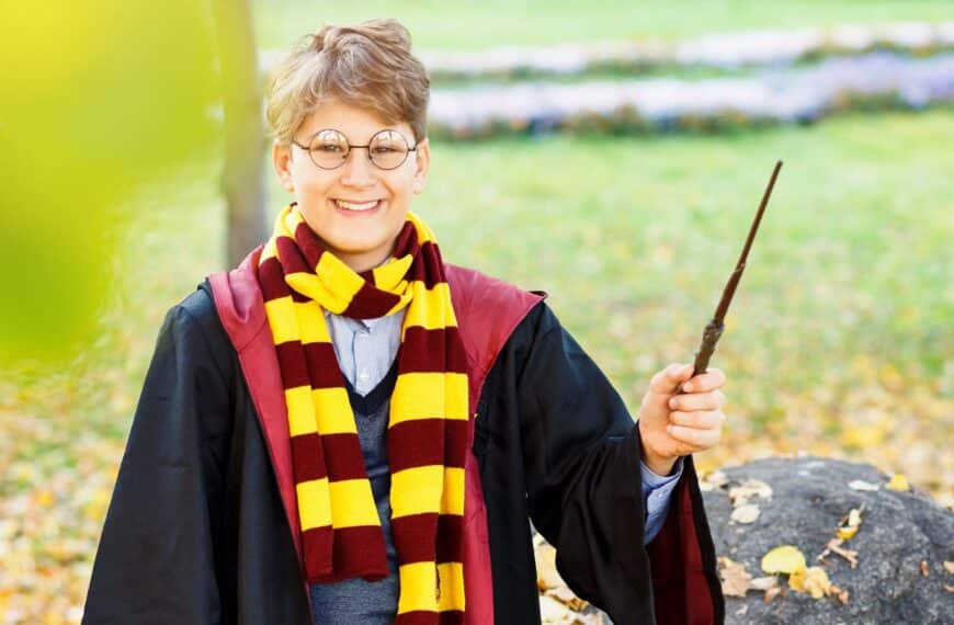 Harry Potter costume with wand