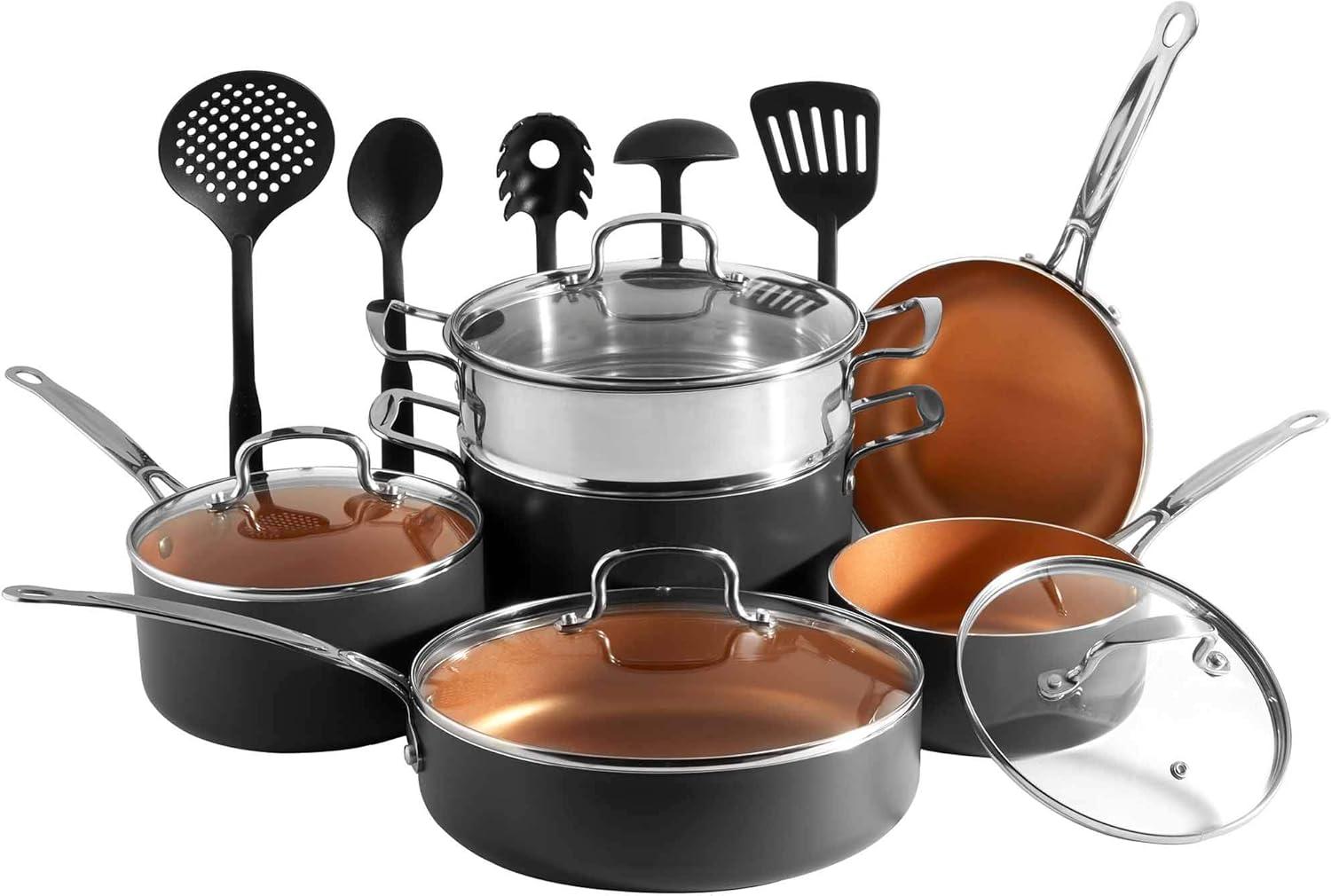 Vonshef Pots & Pans Set, 11 Piece Induction Safe, Non-Stick Saucepan & Frying Pan Set, Aluminium Kitchen Set With Glass Lids, Oven Proof Pans Up to 240°c
