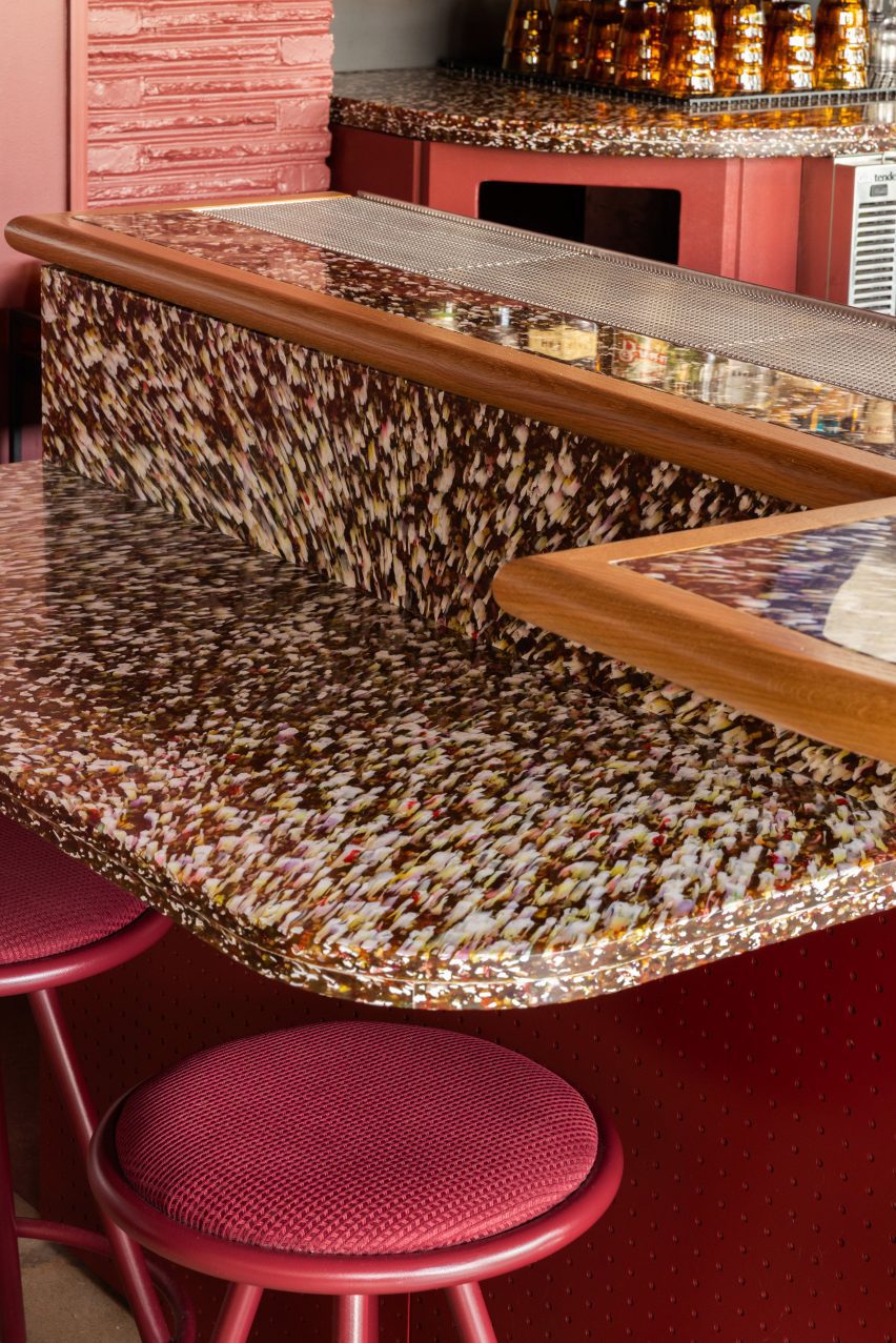Faux-marble bar counter made from 100 per cent recycled appliances