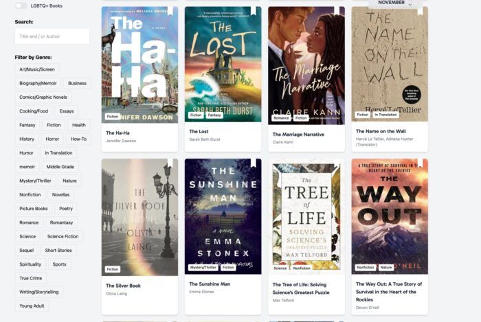 screenshot of New Release Index view of book covers