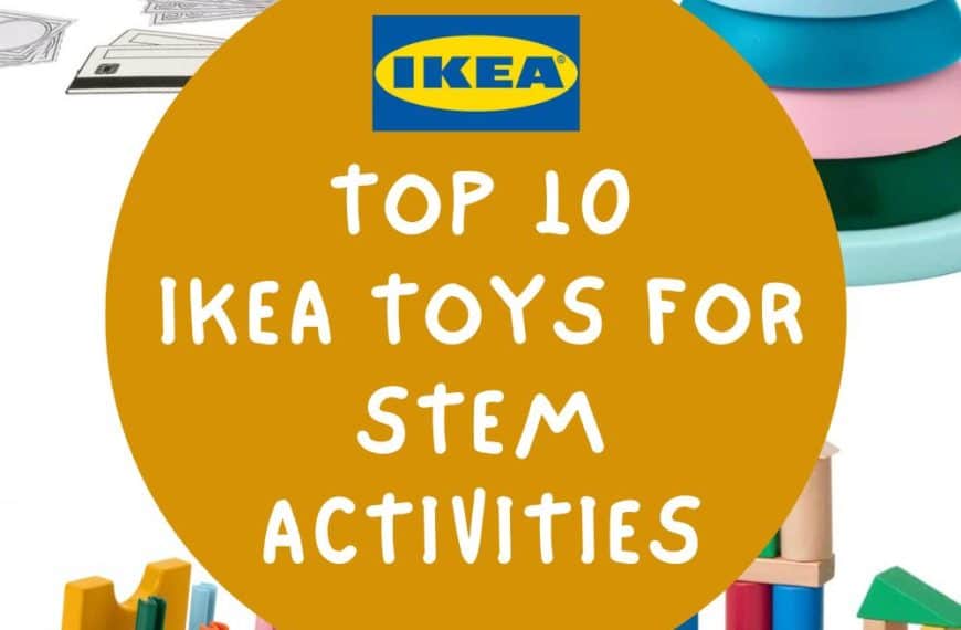 ikea stem toys for stem activities - cash register, stacking cups, hammering block, wooden block