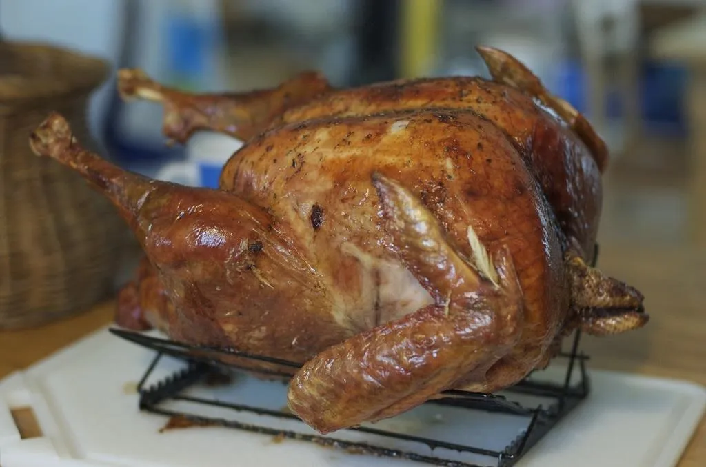 Roasted turkey on a rack
