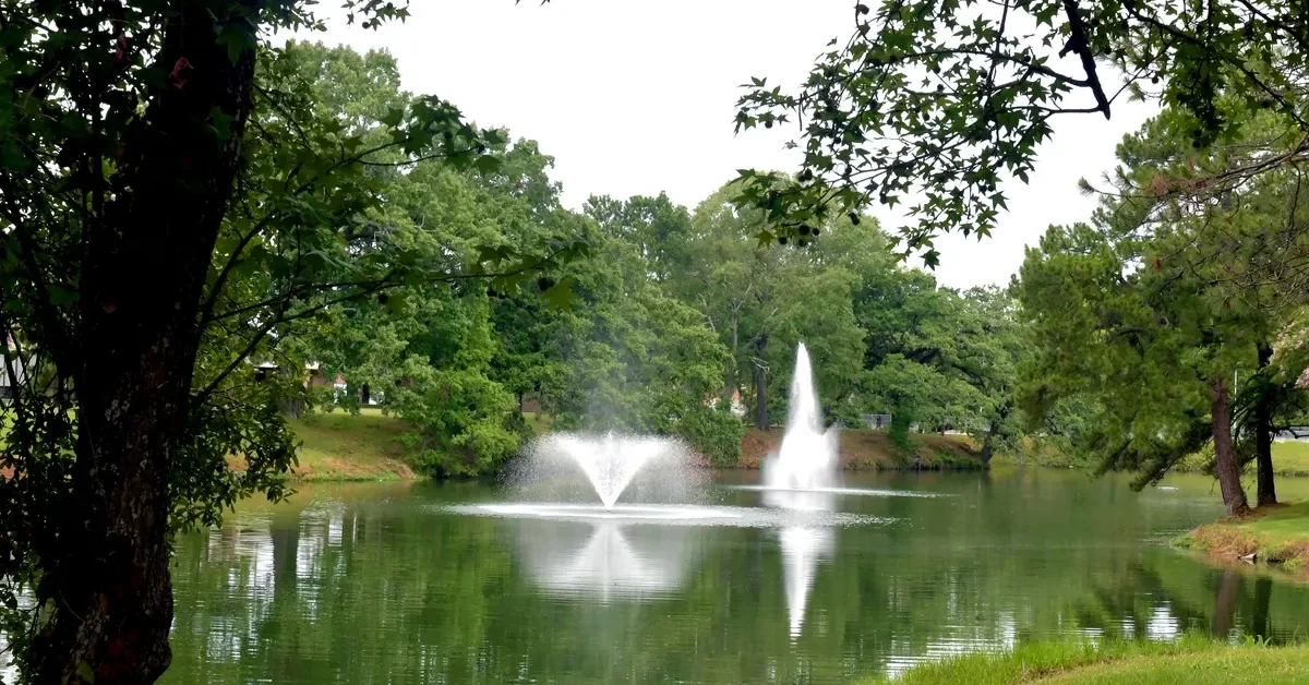 Southern University and A&M College Lake Kernan with fountains on the Baton Rouge, Louisiana campus on July, 23, 2019