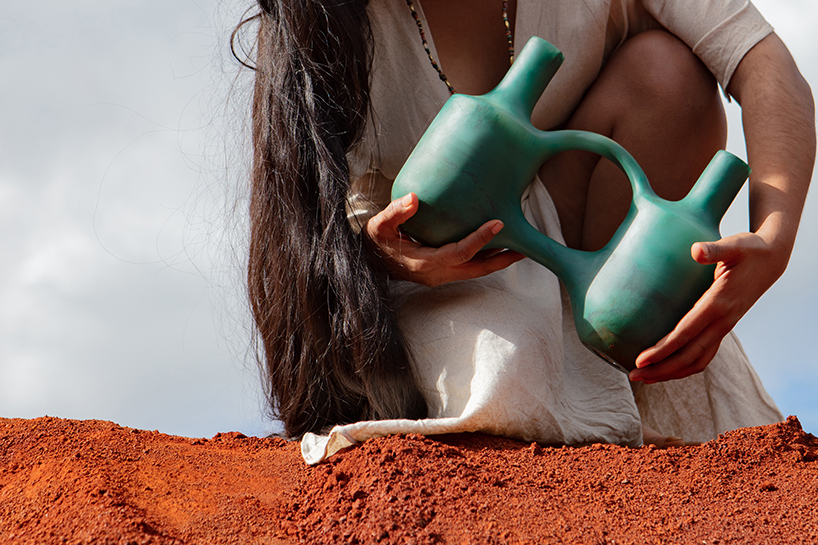 turquoise resin reimagines peruvian clay whistling vessels for vicús collection
